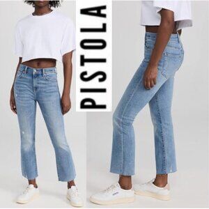 Pistola Lennon Flare Jeans Raw Hem Stretch Denim Size 24 Zuma Blue